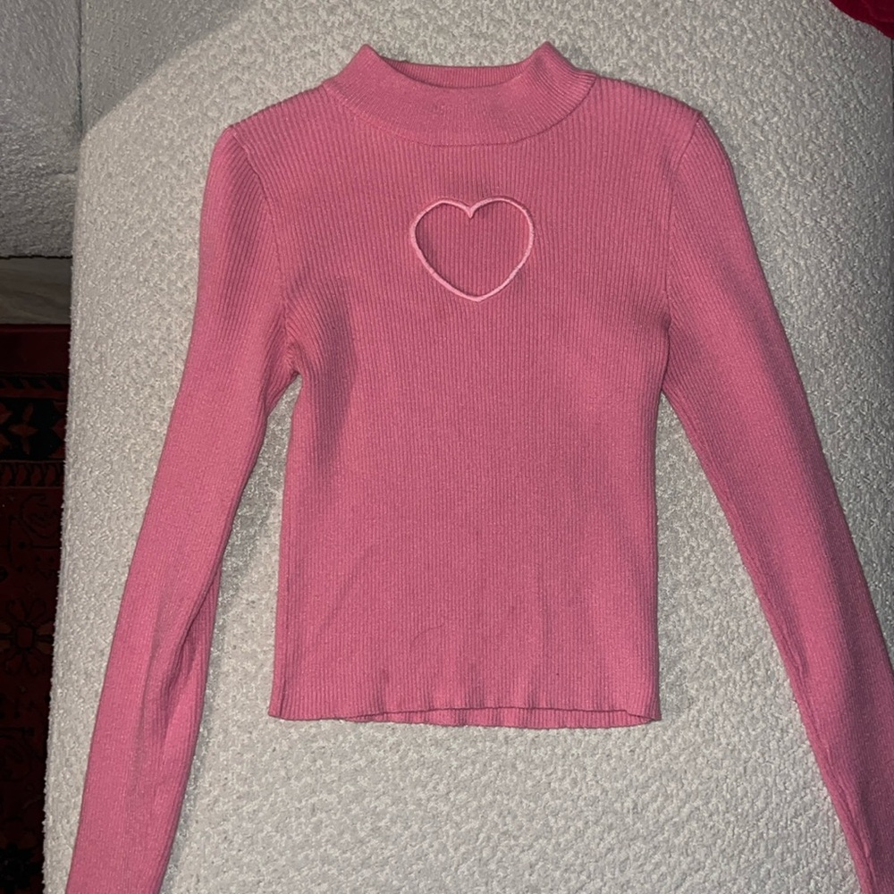 bershka pink heart cutout sweater top